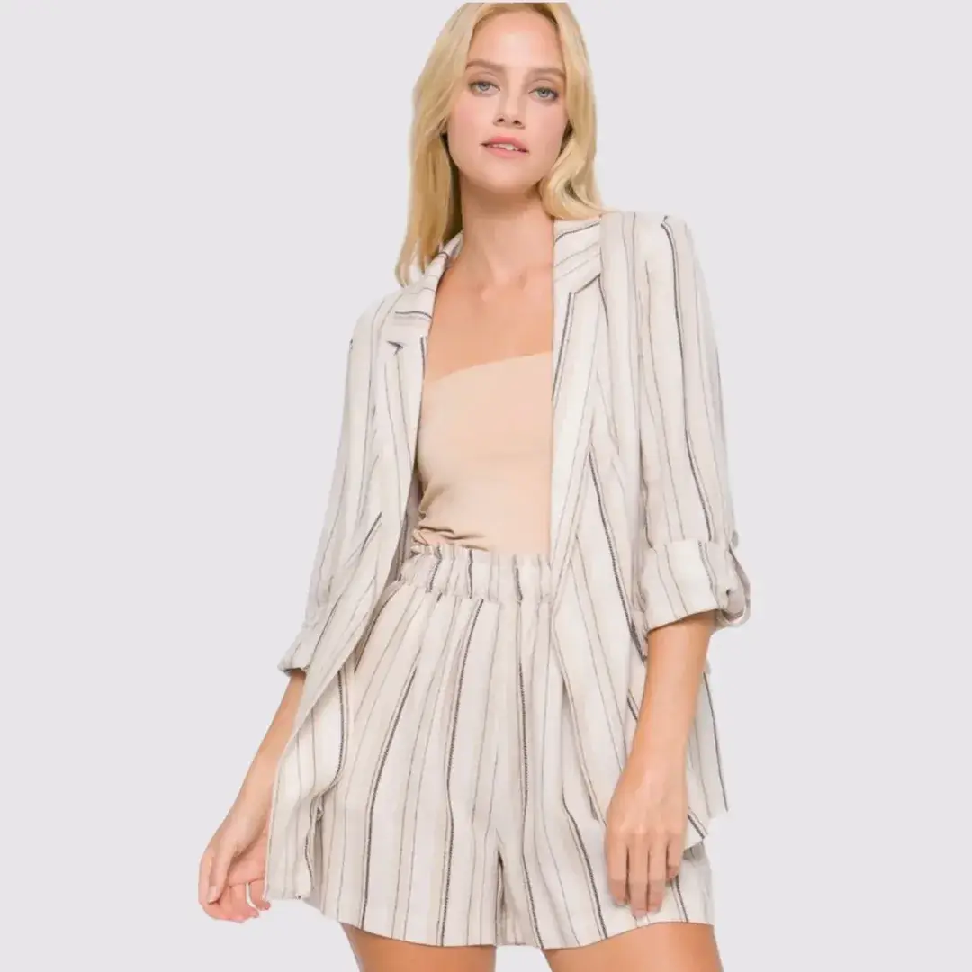 casual summer blazer outfits 2026 Striped Linen Set With Relaxed Summer Tailoring
