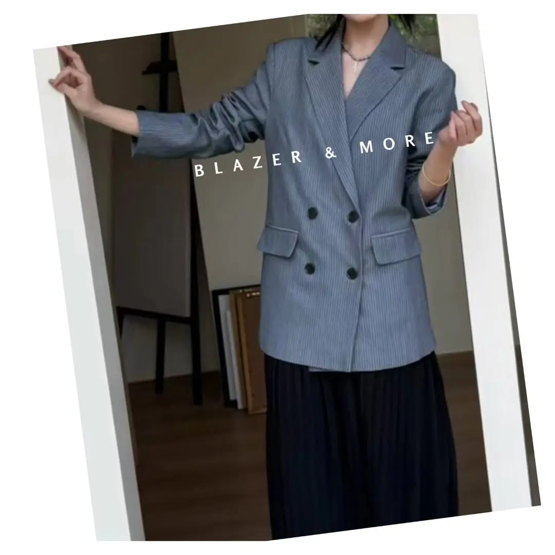 casual summer blazer outfits 2026 Classic Pinstripe Blazer With Fluid Black Skirt