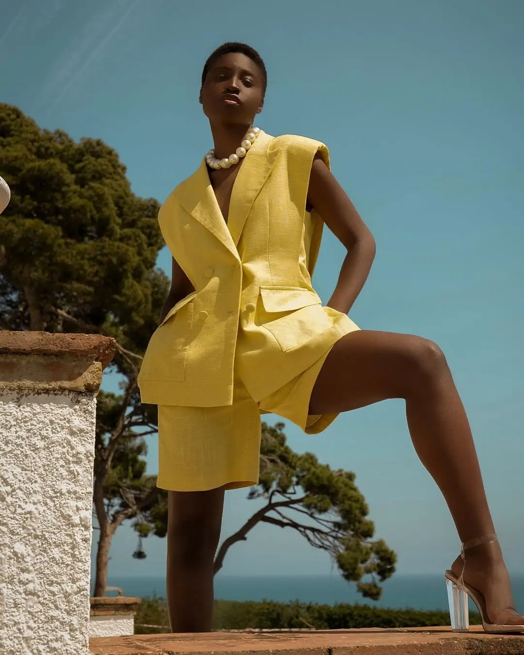 casual summer blazer outfits 2026 Bold Yellow Sleeveless Blazer Set For Statement Summer