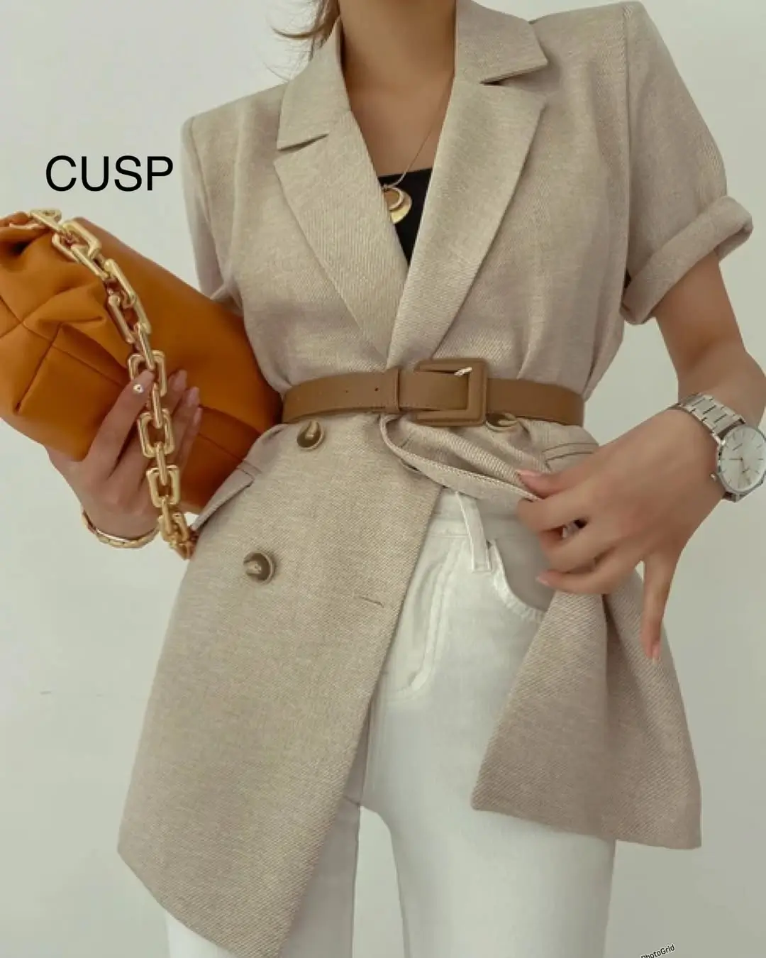 casual summer blazer outfits 2026 Short Sleeve Linen Blazer With Belted Waist Definition