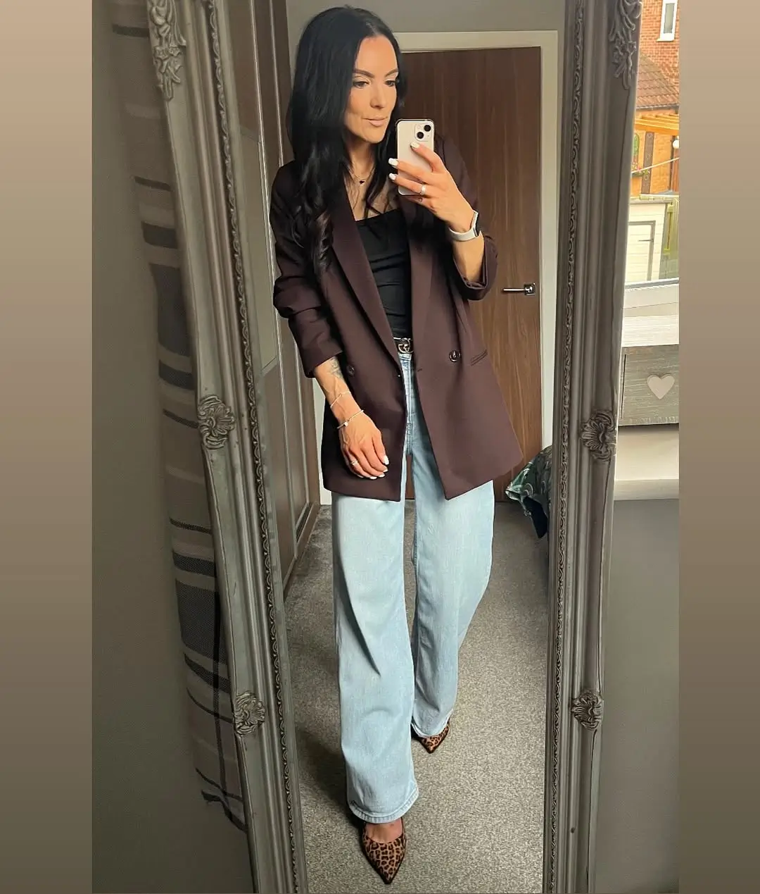 casual summer blazer outfits 2026 Dark Blazer With Relaxed Denim And Subtle Statement Details