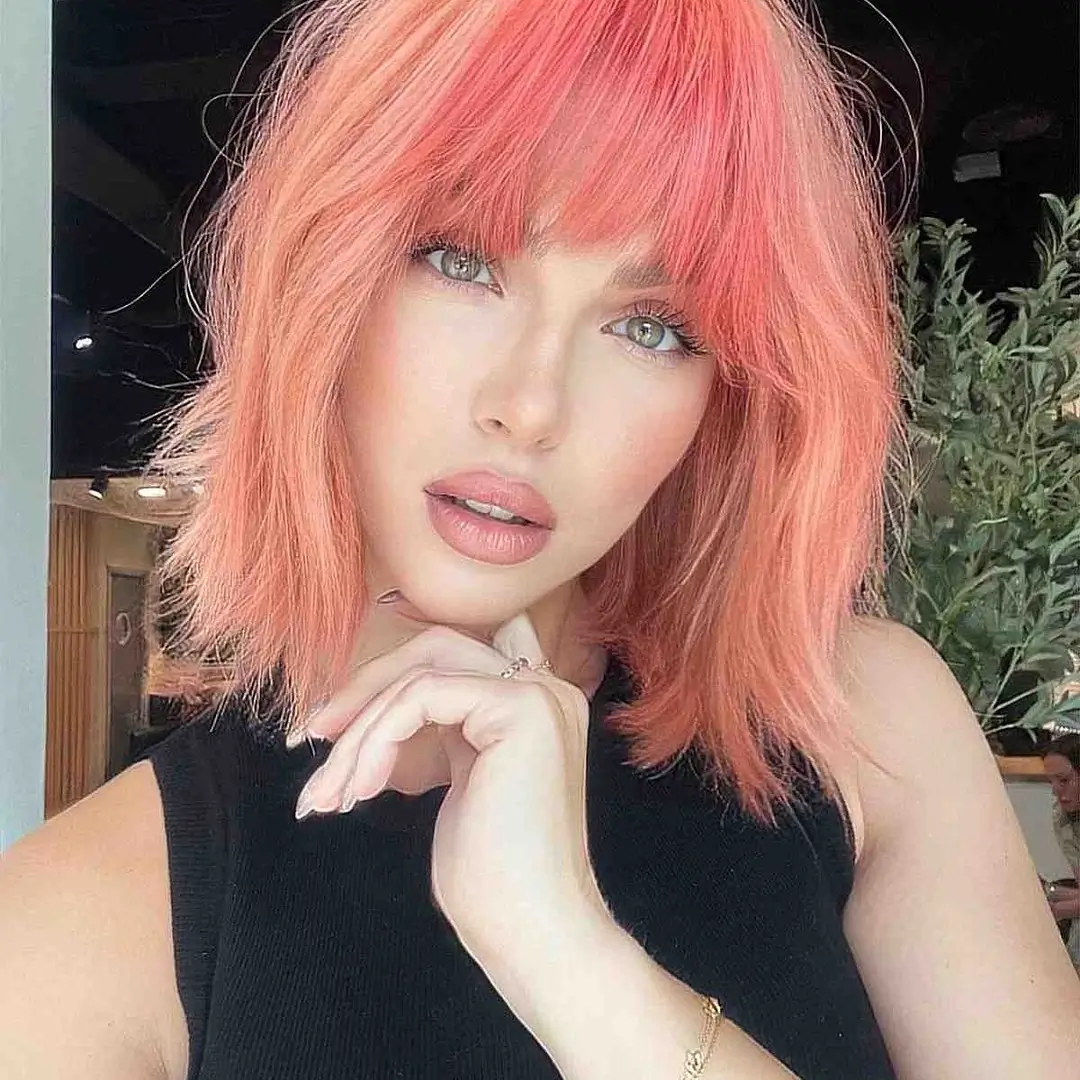 21 choppy summer bob haircut 2026 Soft Peachy Choppy Bob With Full Fringe