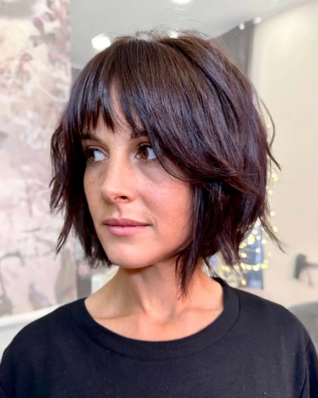 21 choppy summer bob haircut 2026 Deep Brunette Choppy Bob With Wispy Fringe