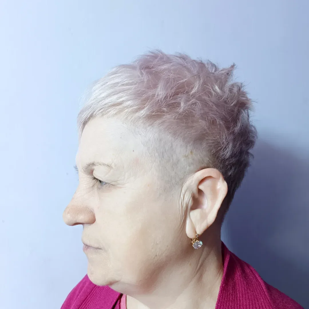classy summer haircuts for women over 60 2026 Ultra Short Textured Pixie with Soft Pastel Tone