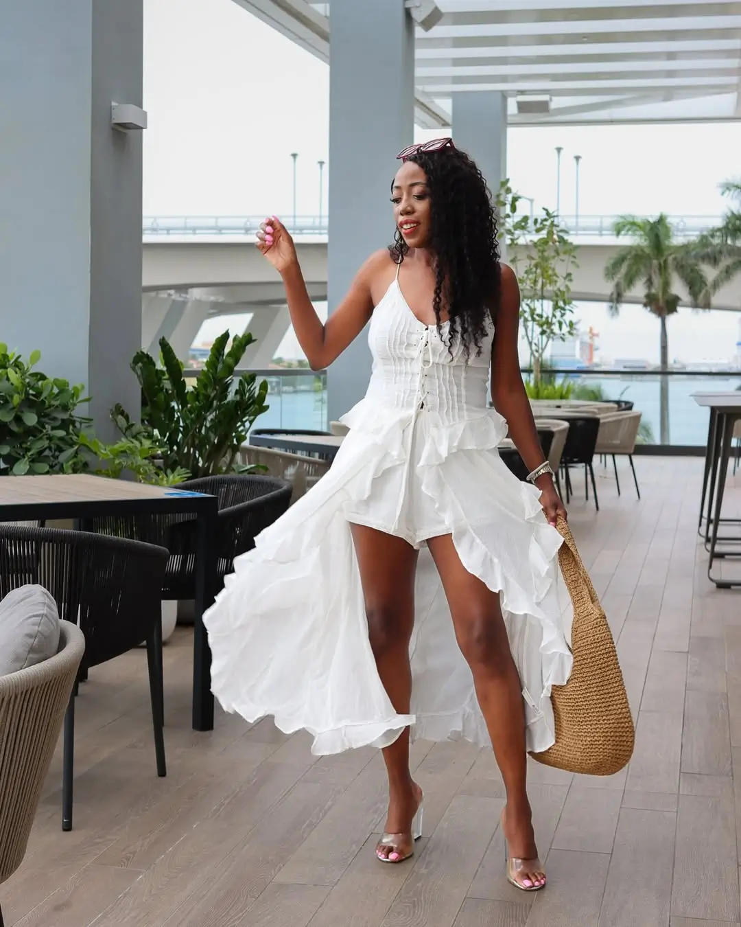 Summer Flowy White High Low Dress Outfit