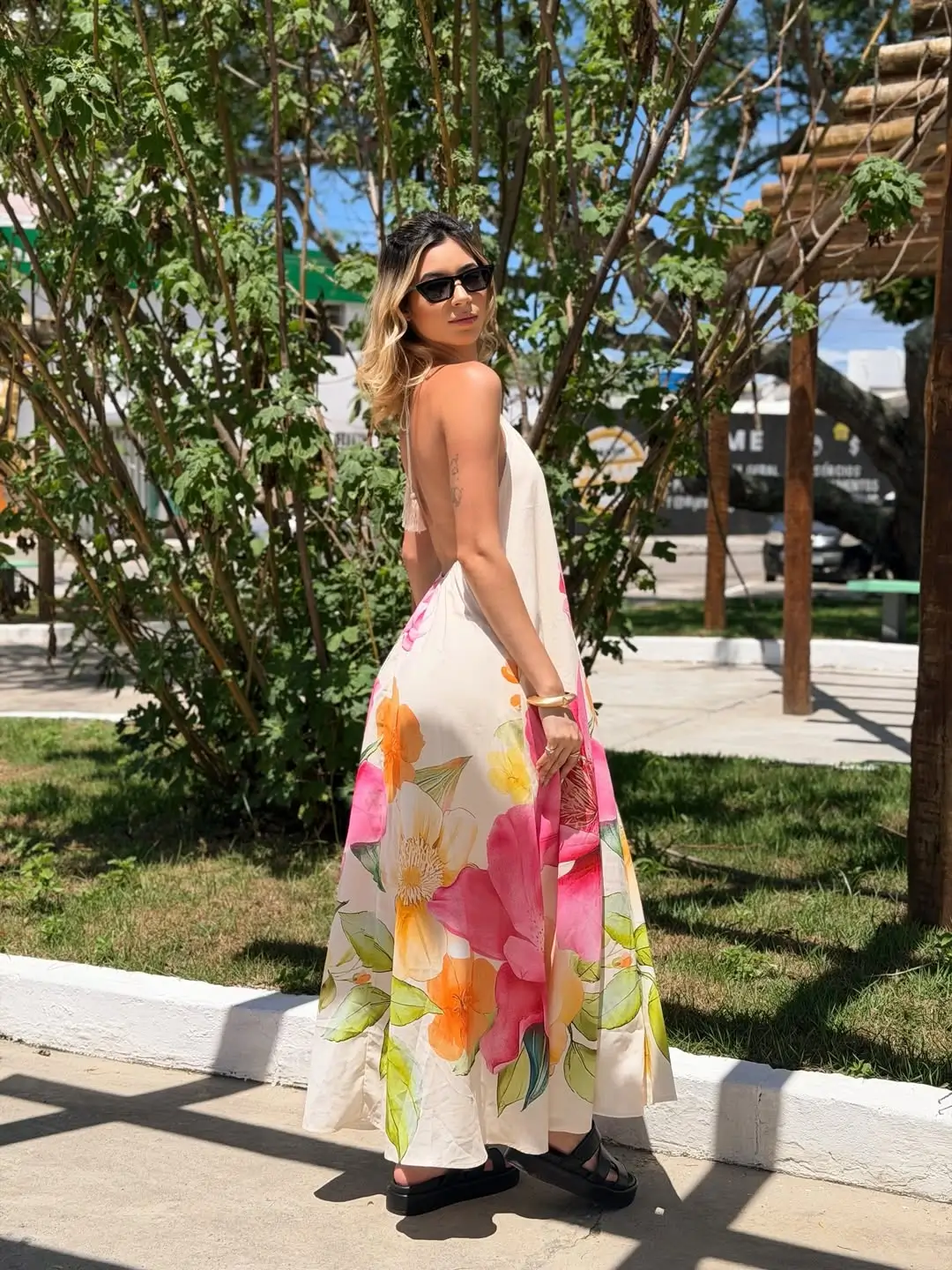 Summer Floral Maxi Dress Colorful Outfit