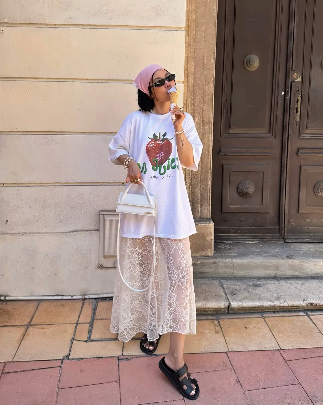 Outfits 2026 Playful layering with graphic tee and lace skirt