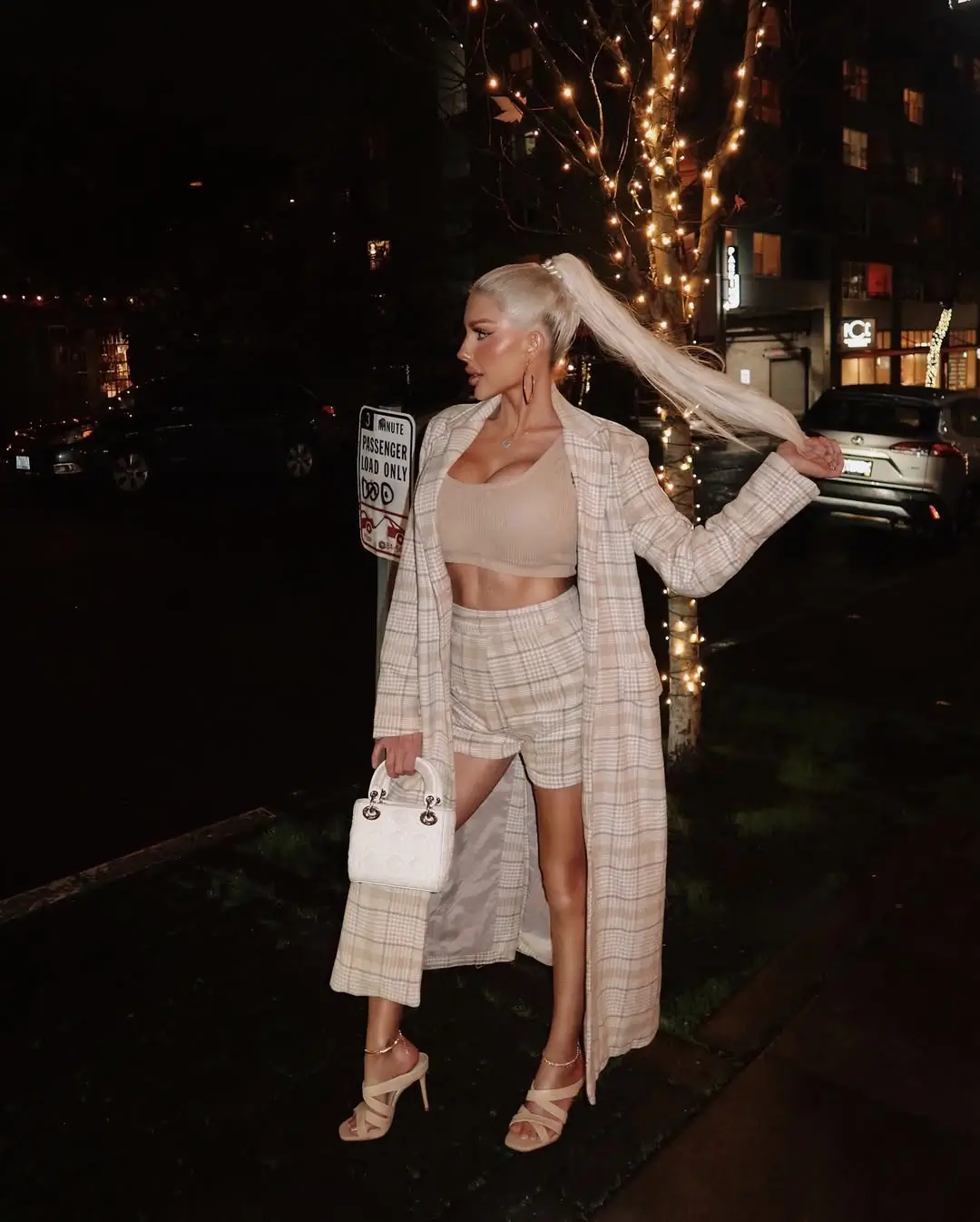 Outfits 2026 Neutral plaid set with elevated night-out energy