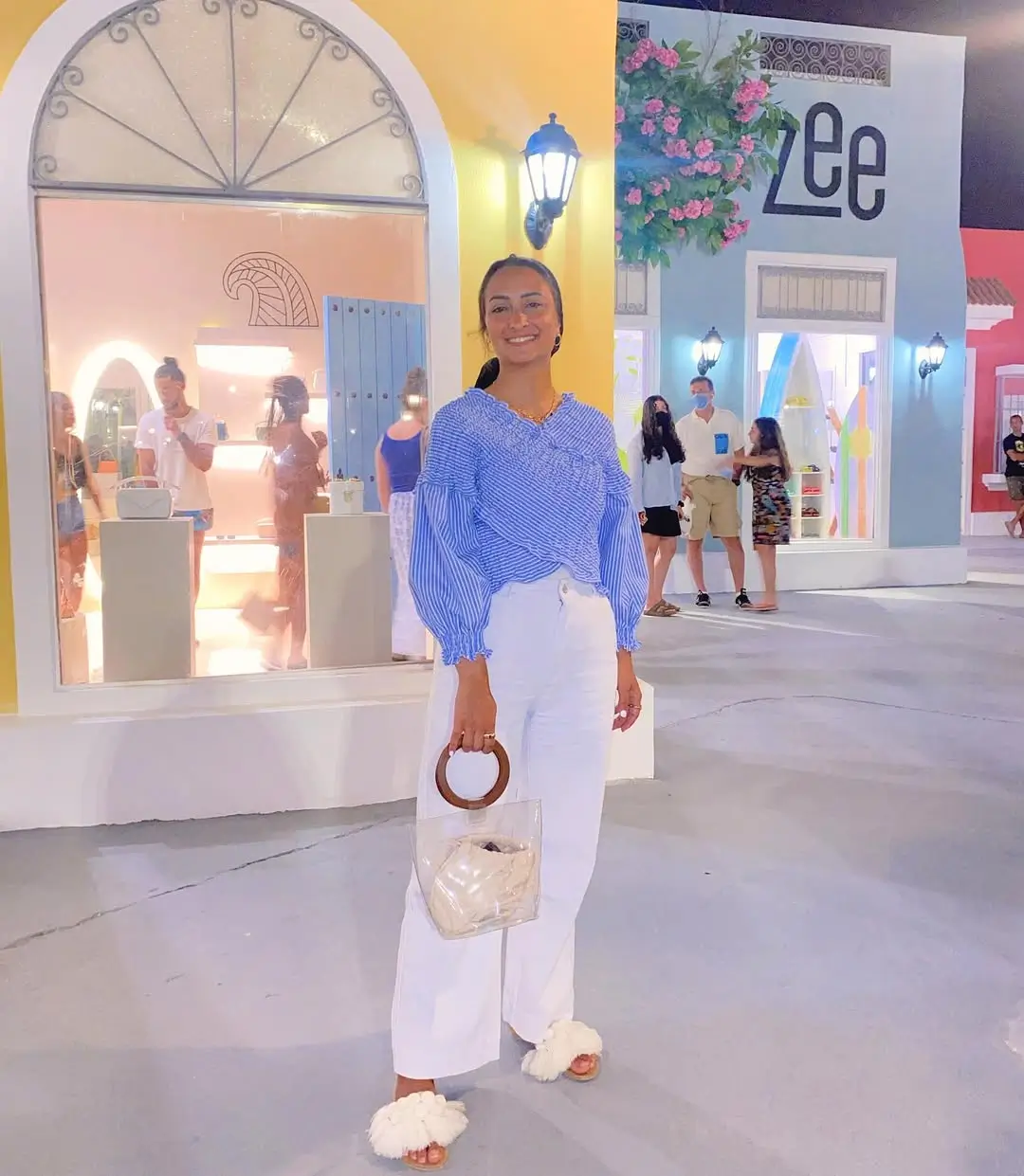 25 cute every day summer outfits 2026 Blue Blouse and White Pants With Effortless Euro Evenings