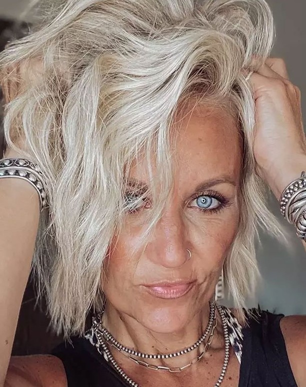 elegant summer haircuts for women over 50 2026 Edgy Textured Short Shag