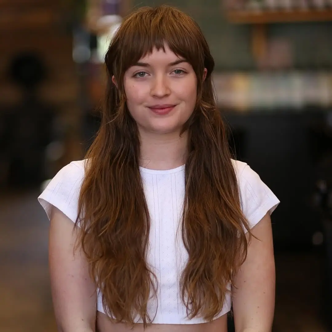 face framing summer haircuts for long hair 2026 Soft Auburn Lengths with Micro Bang Detail