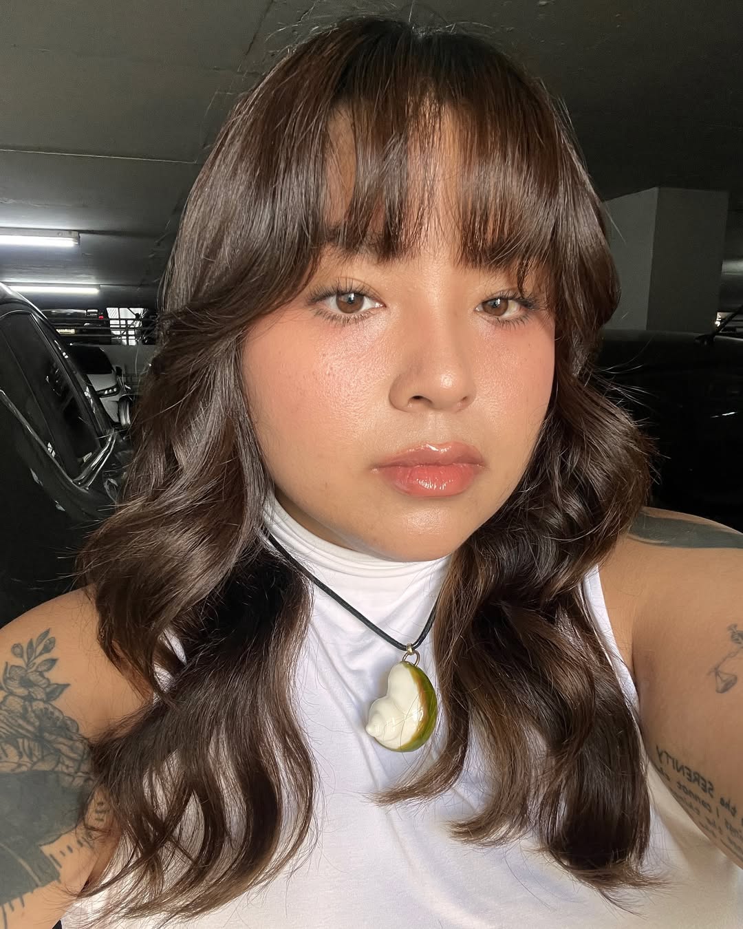 face-framing summer haircuts for plus size women 2026 Layered Chocolate Waves with Full Fringe