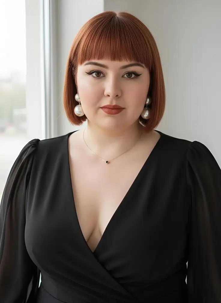 face-slimming-summer-haircut-for-round-face-2026 sharp-blunt-bob-with-full-front-bangs