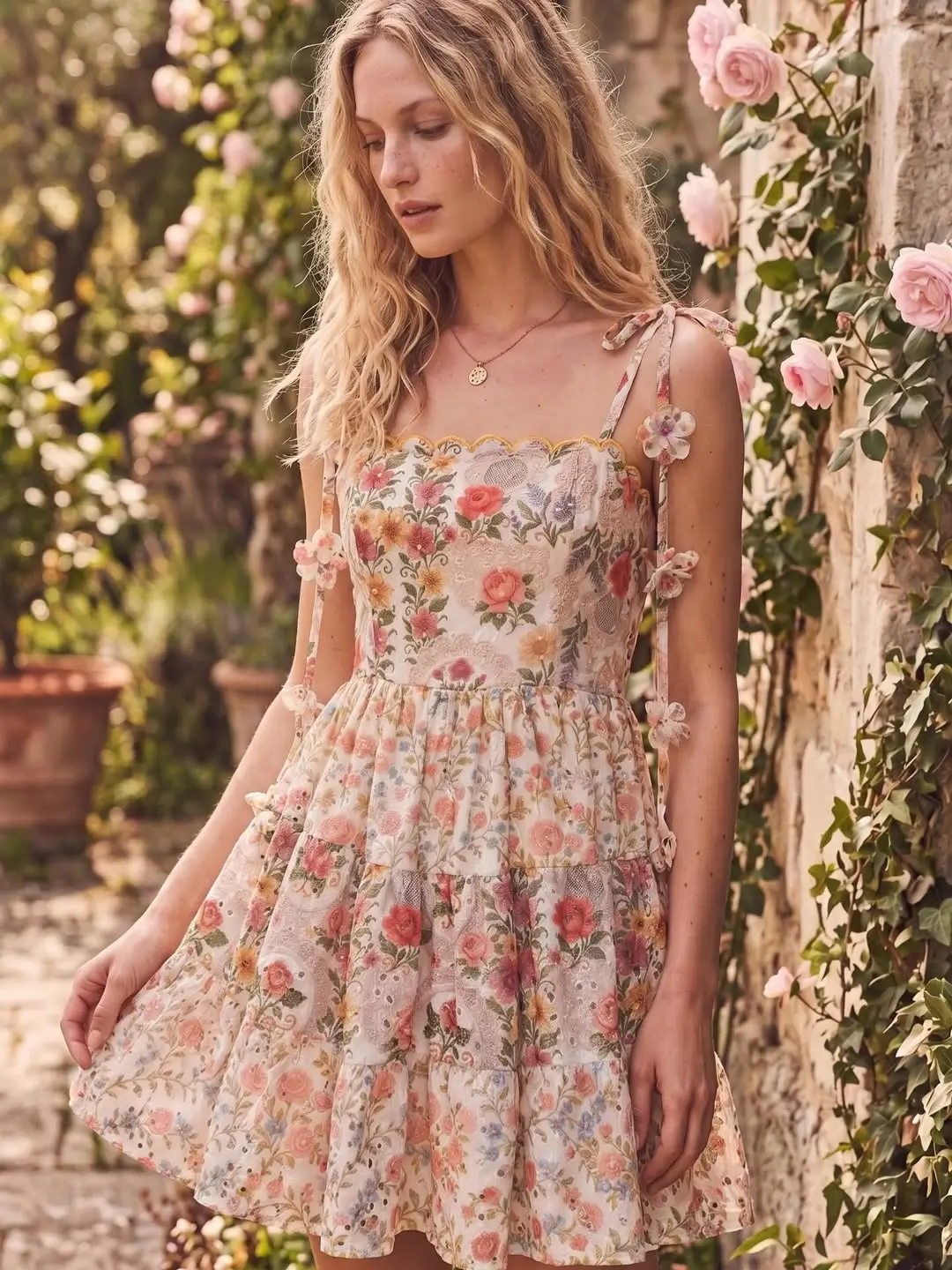 24 floral summer sleeveless dresses 2026 Romantic short floral dress with layered soft volume