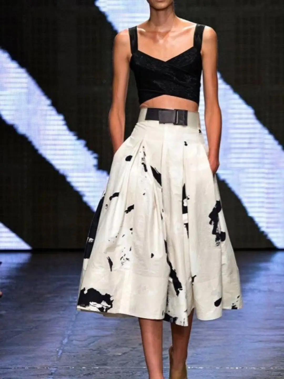 21 flowy summer skirt outfits 2026 Structured Elegance With A Long Black And White Statement Skirt