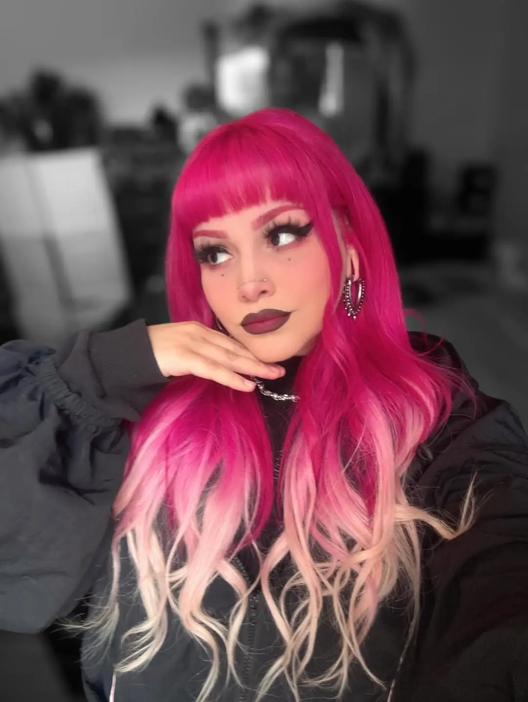 fresh summer haircut 2026 Bold Pink Ombre With Graphic Bangs