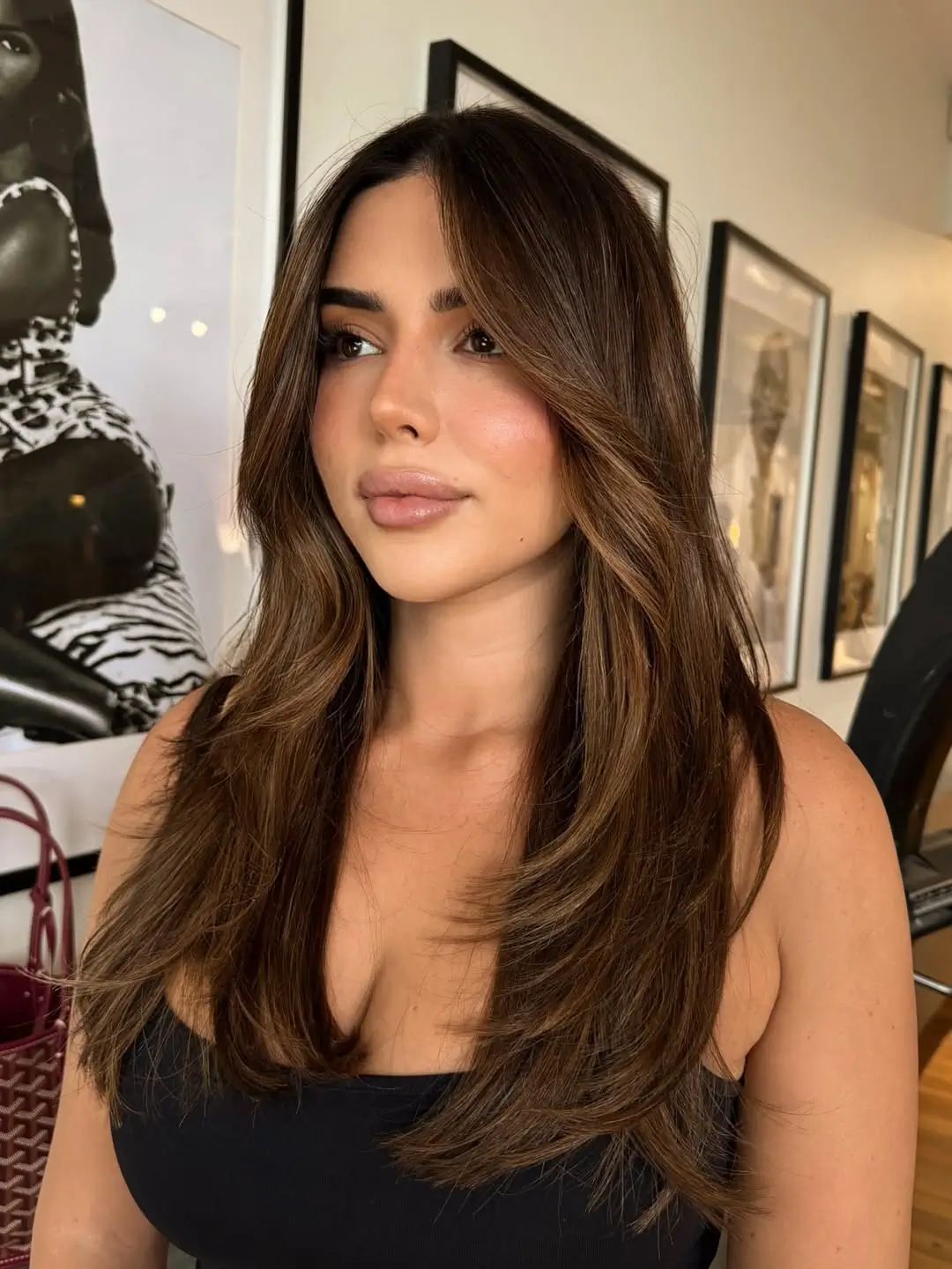 fresh summer haircut 2026 Layered Brunette Blowout With Face Framing Flow