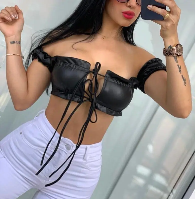 23 halter summer crop top outfits 2026 Edgy Black Lace-Up Crop With Off-Shoulder Attitude