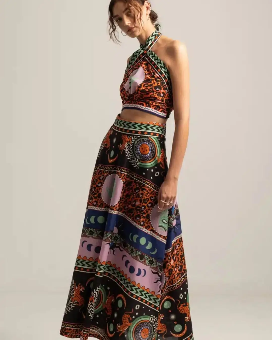 maxi skirt outfits summer 2026 Colorful Boho Maxi With Statement Print Energy