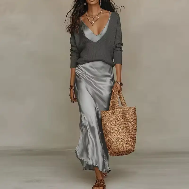25 outfit inspo for women summer 2026 Effortless Satin Layers with Relaxed Summer Elegance