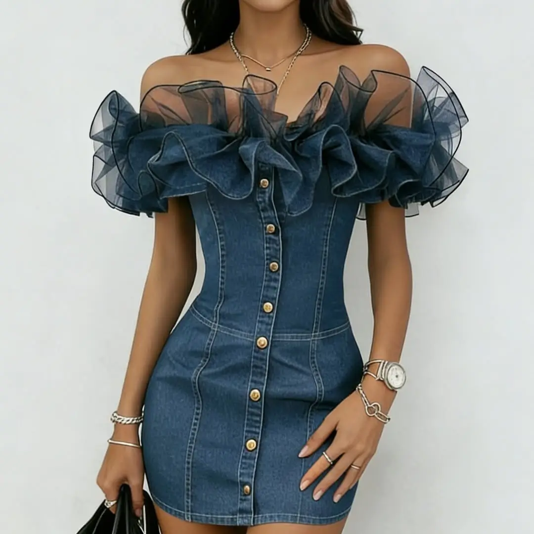25 outfit inspo for women summer 2026 Statement Denim Dress with Dramatic Feminine Volume