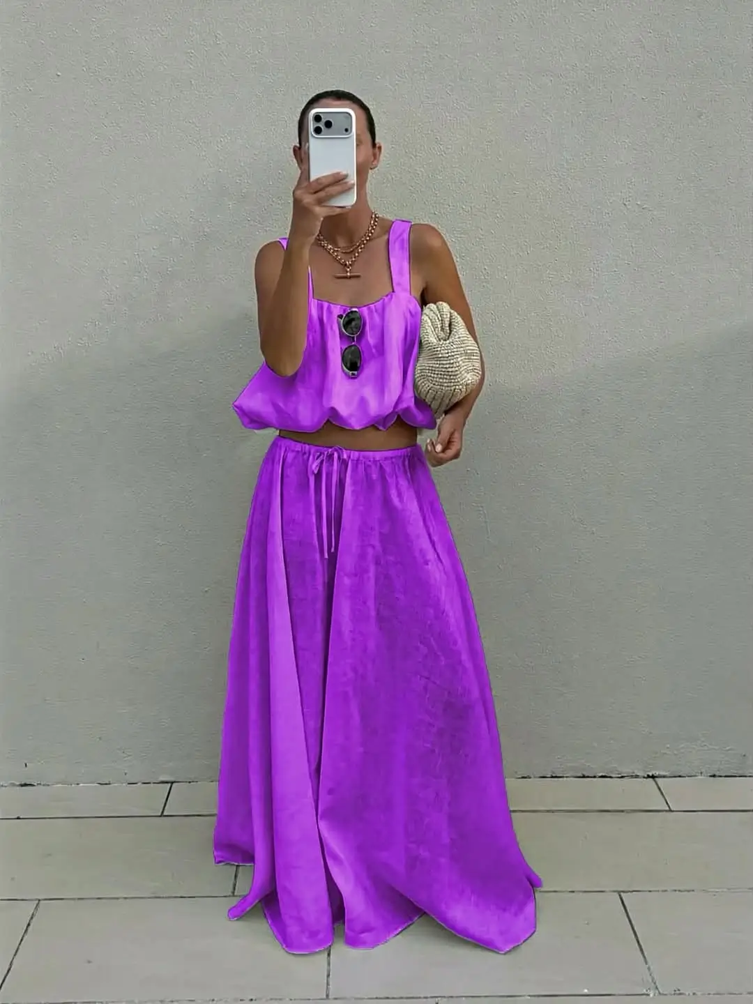 25 outfit inspo for women summer 2026 Minimal Statement Set in Saturated Summer Purple
