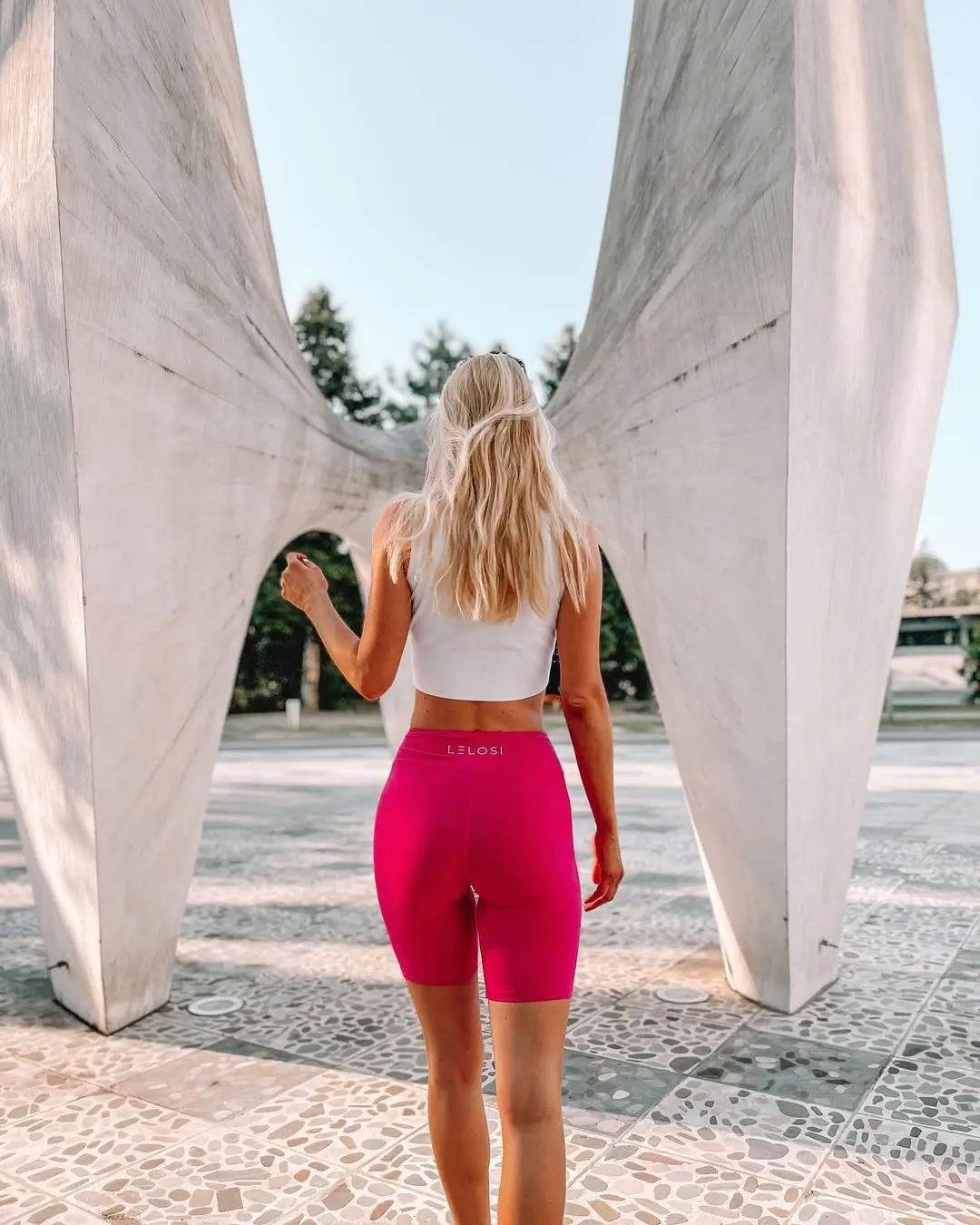 sporty legging outfits summer 2026 Hot Pink Biker Shorts For Bold Energy Days