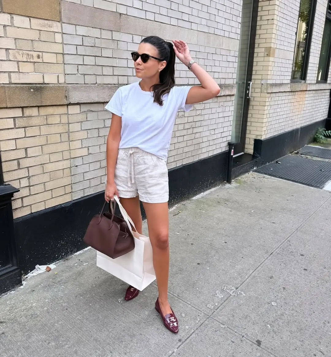 summer clothes essentials 2026 Relaxed Linen Shorts with Crisp White Tee