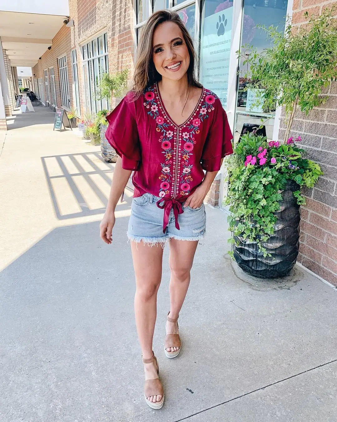 summer clothes essentials 2026 Embroidered Blouse with Denim Shorts for Everyday Ease