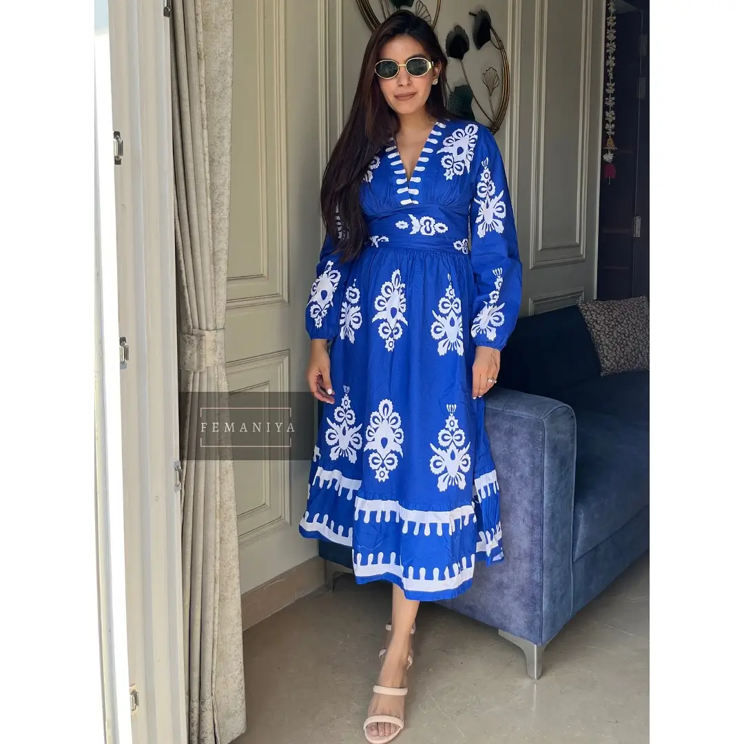 summer cotton dresses 2026 Bold Blue Embroidery That Feels Like A Statement Without Trying