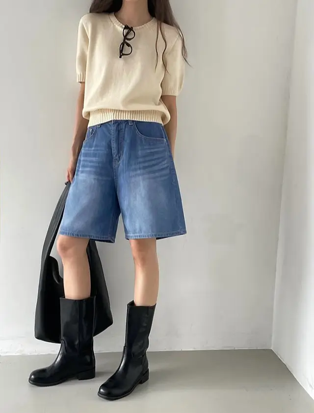 22 summer denim shorts 2026 Unexpected Pairing With a Soft Knit Twist
