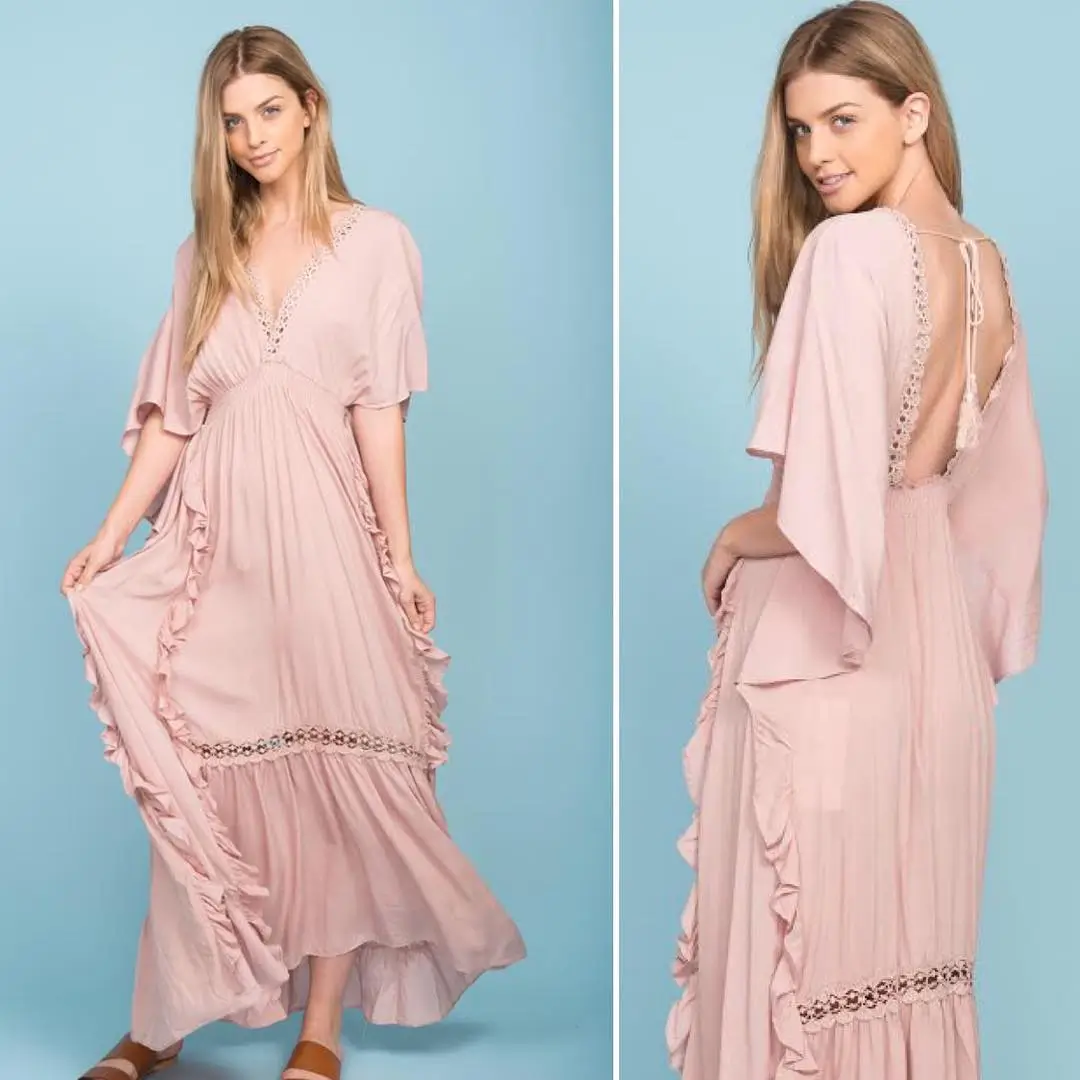 summer flowy maxi dresses 2026 Soft Pink Ruffles With a Vintage Inspired Flow