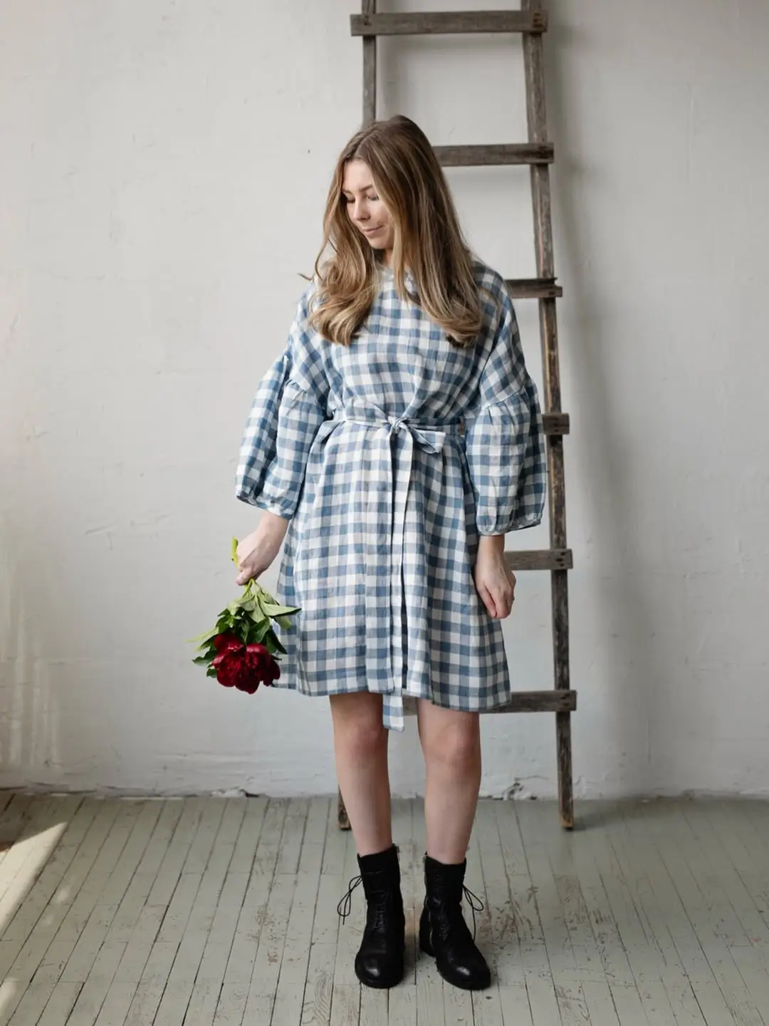 24 summer linen outfits 2026 Checked Linen Dress That Brings Soft Vintage Energy