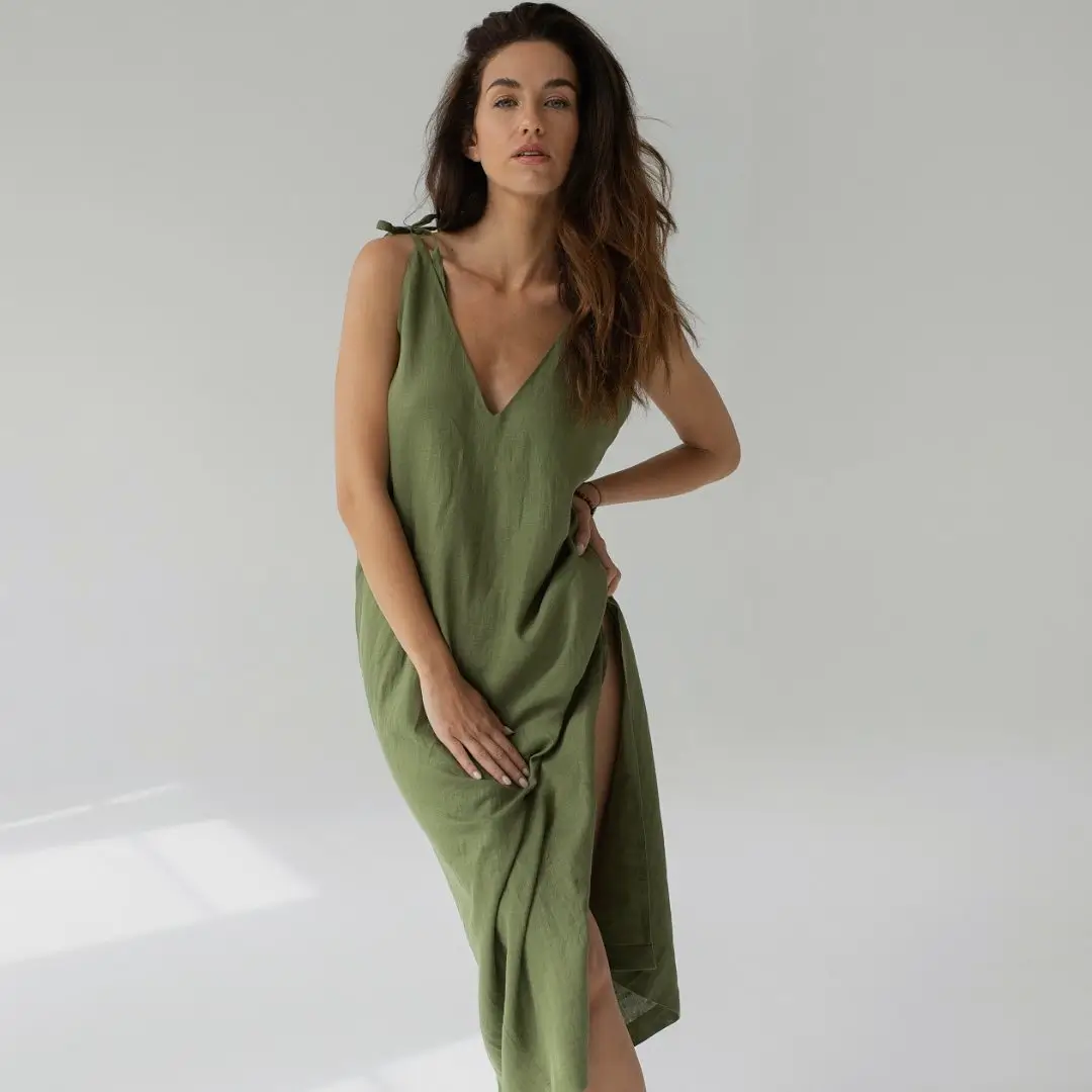 24 summer linen outfits 2026 Olive Linen Dress That Feels Grounded and Effortless