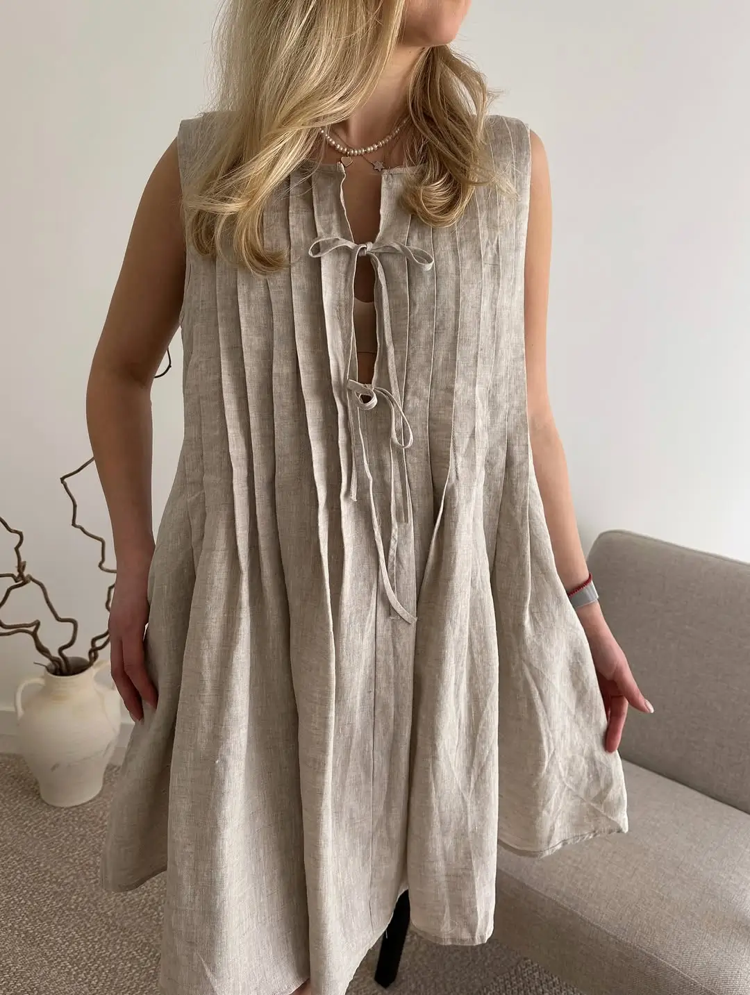 24 summer linen outfits 2026 Soft Neutral Linen Dress With Quiet Boho Energy