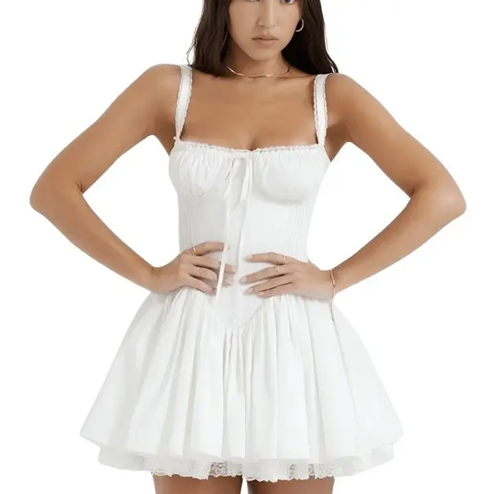 24 summer sleeveless dresses 2026 Soft White Mini Dress With a Romantic Corset Mood