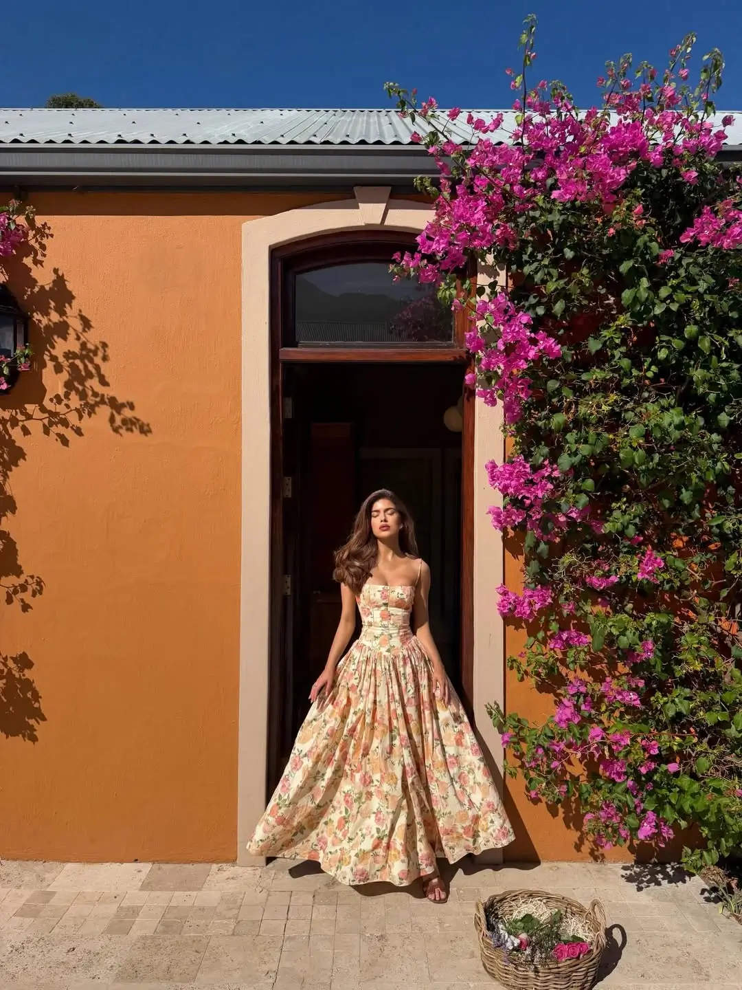 24 summer sleeveless dresses 2026 Floral Corset Maxi Dress with a Sunlit Vintage Mood