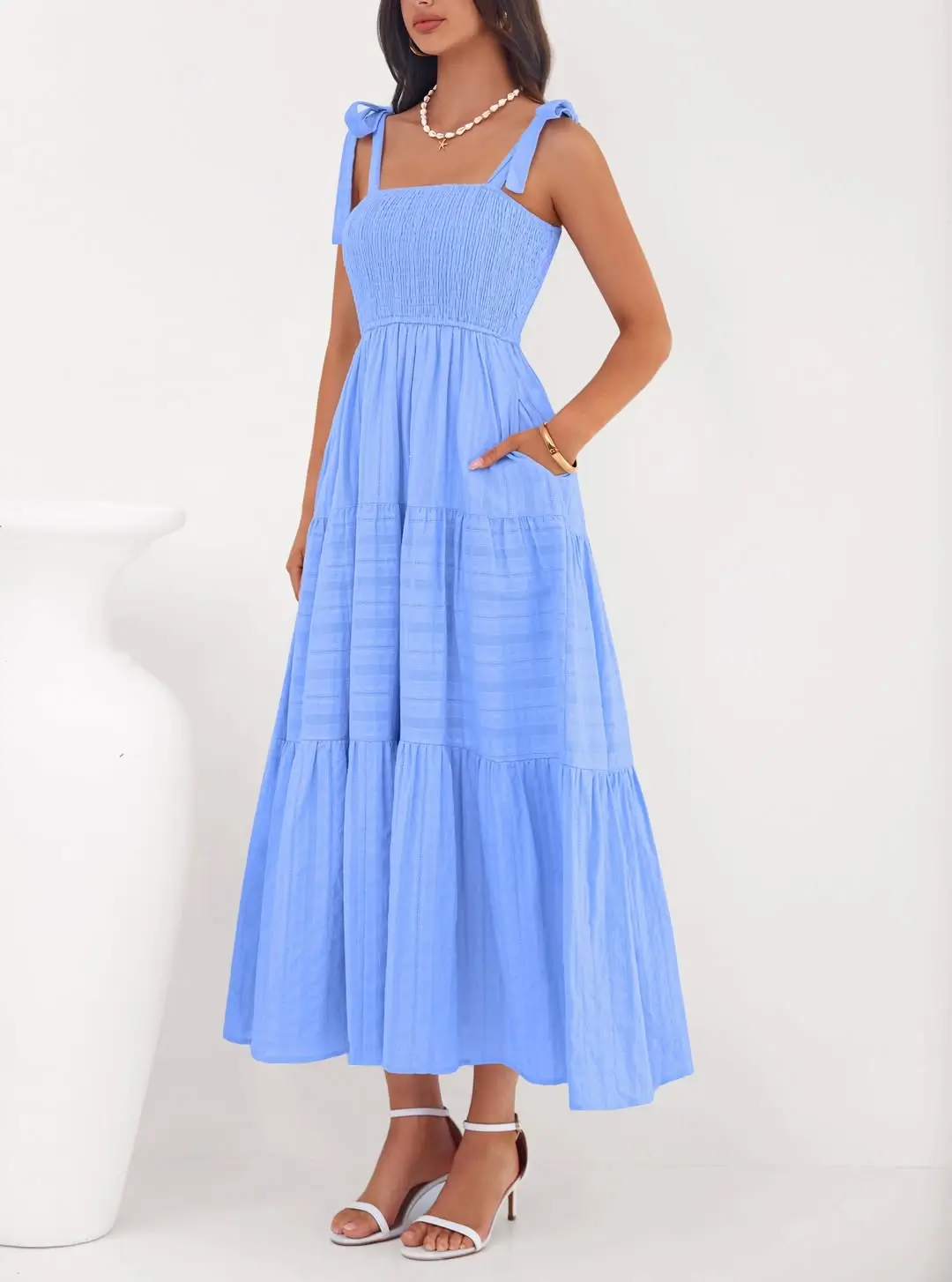 24 summer sleeveless dresses 2026 Soft Blue Cotton Midi Dress That Feels Like a Breath of Air