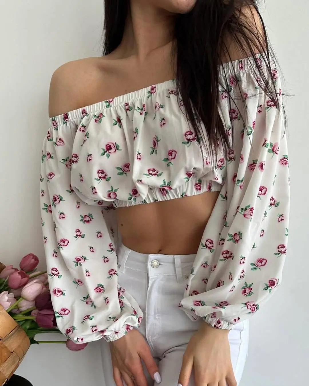 24 summer tops outfit 2026 Delicate off-shoulder florals that feel like summer air