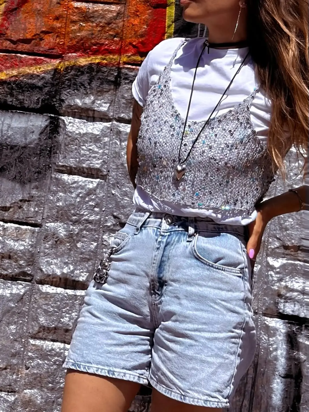 24 summer tops outfit 2026 Layered shine with a playful summer twist