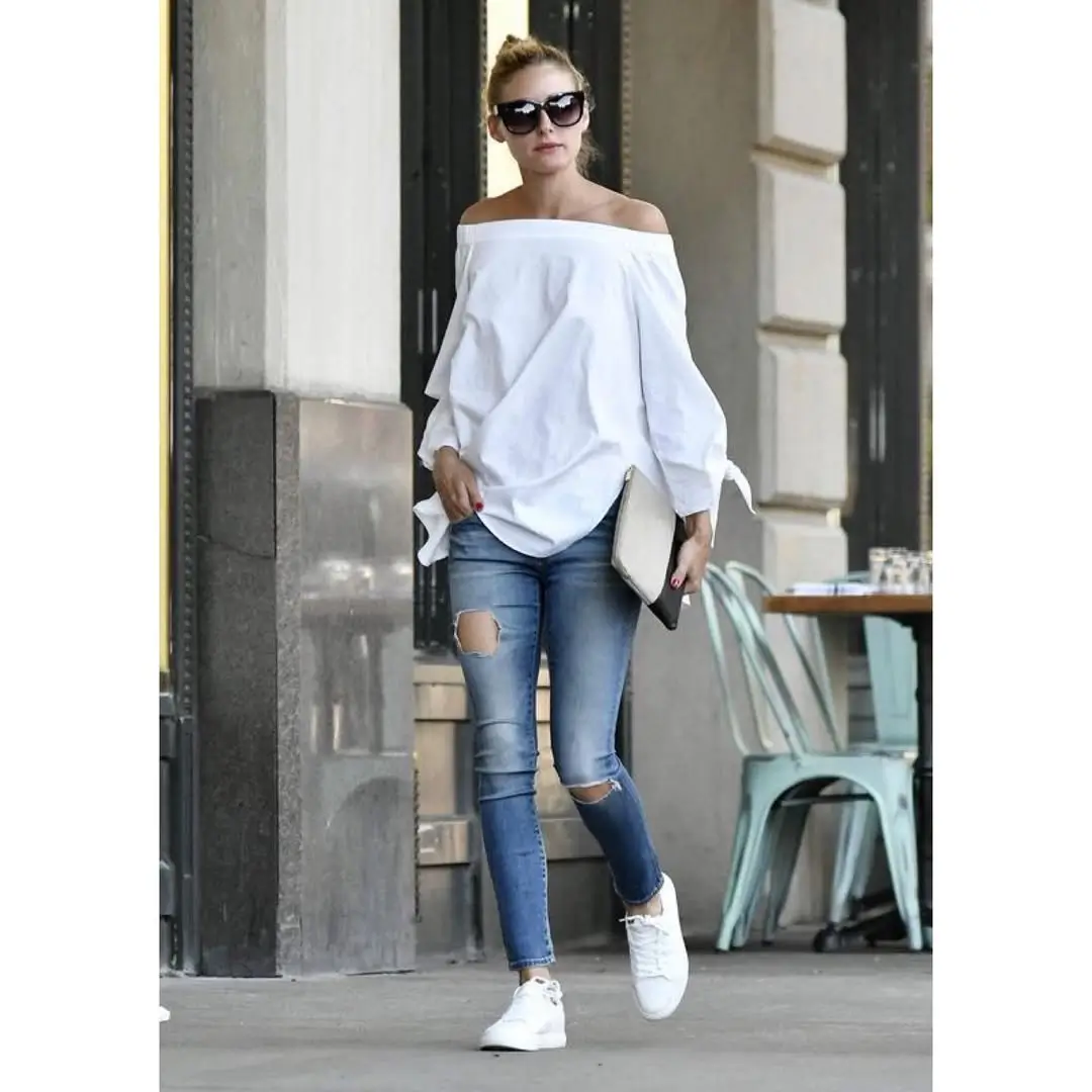 Sunday summer brunch outfits 2026 Off-Shoulder Ease with Denim Confidence