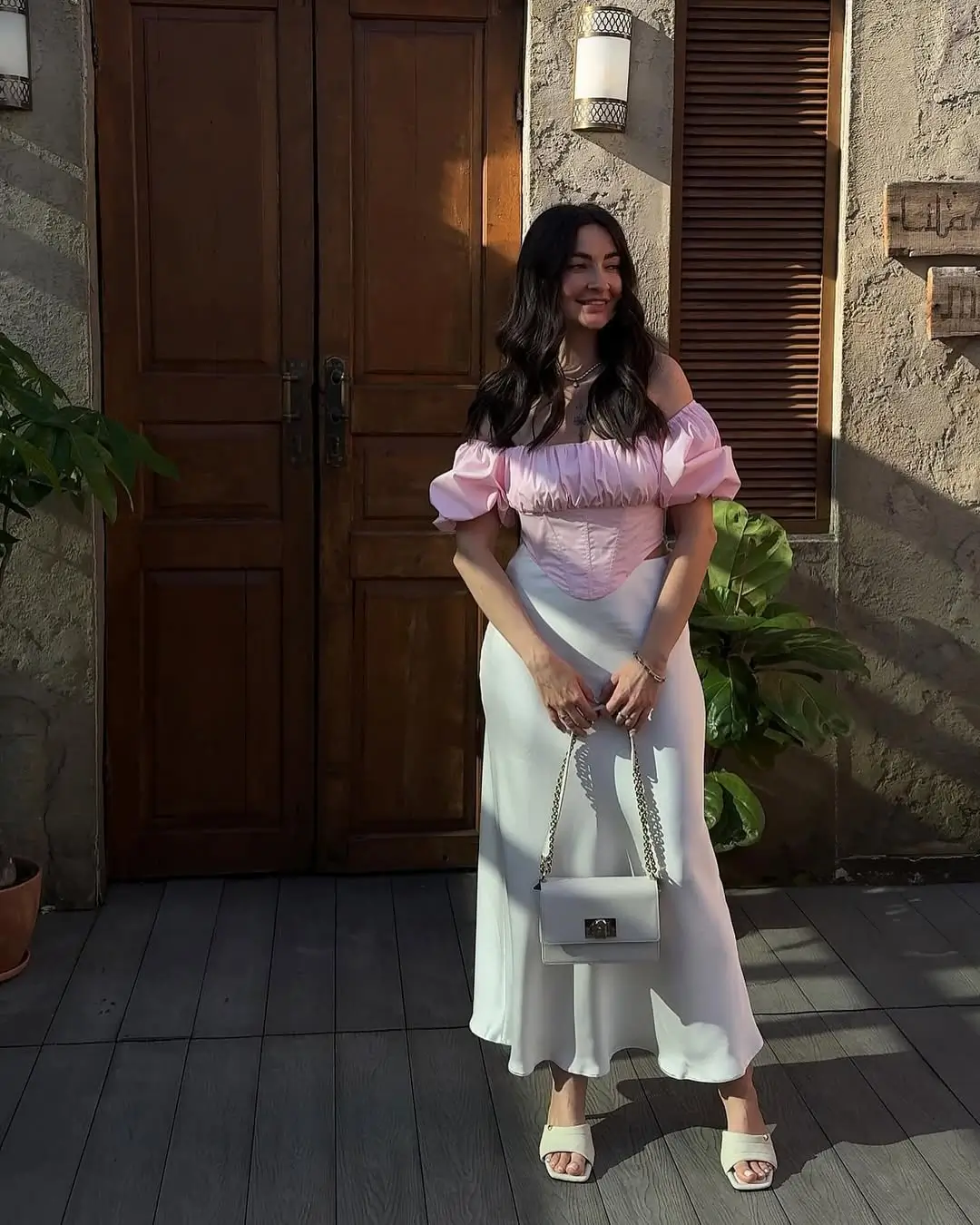 Sunday summer brunch outfits 2026 Romantic Contrast with a Corset Touch