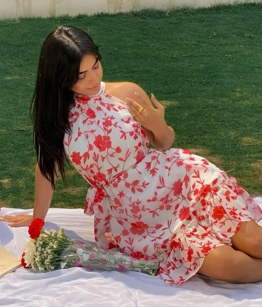 Sunday summer brunch outfits 2026 Romantic Red Florals with a Soft Statement