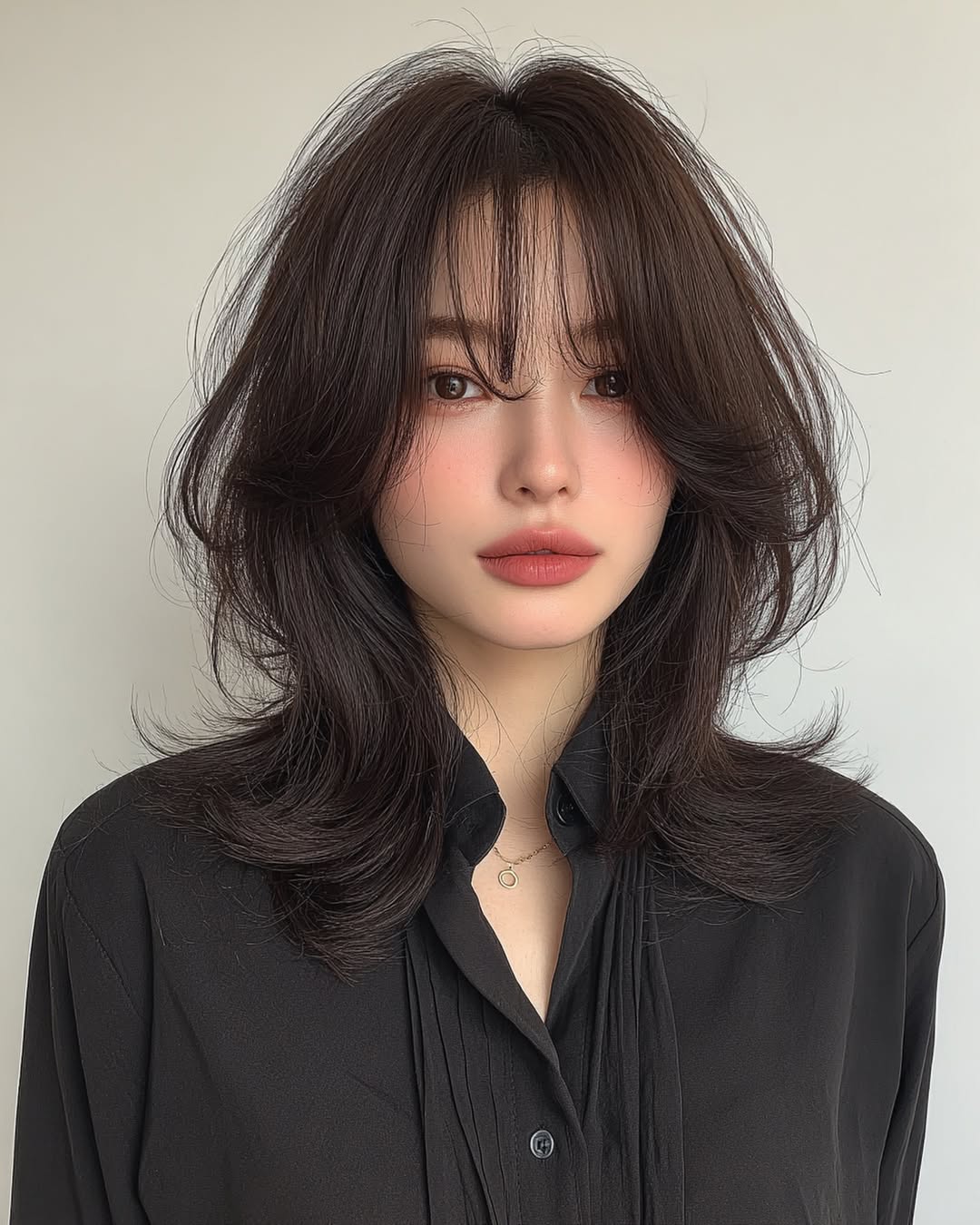textured summer haircuts for medium hair 2026 Soft Layered Volume with Wispy Bangs