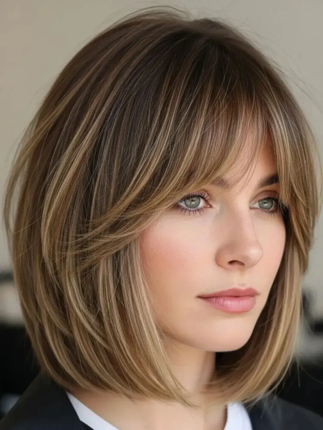 textured summer haircuts for thin fine hair 2026 Polished bob with subtle volume and fringe