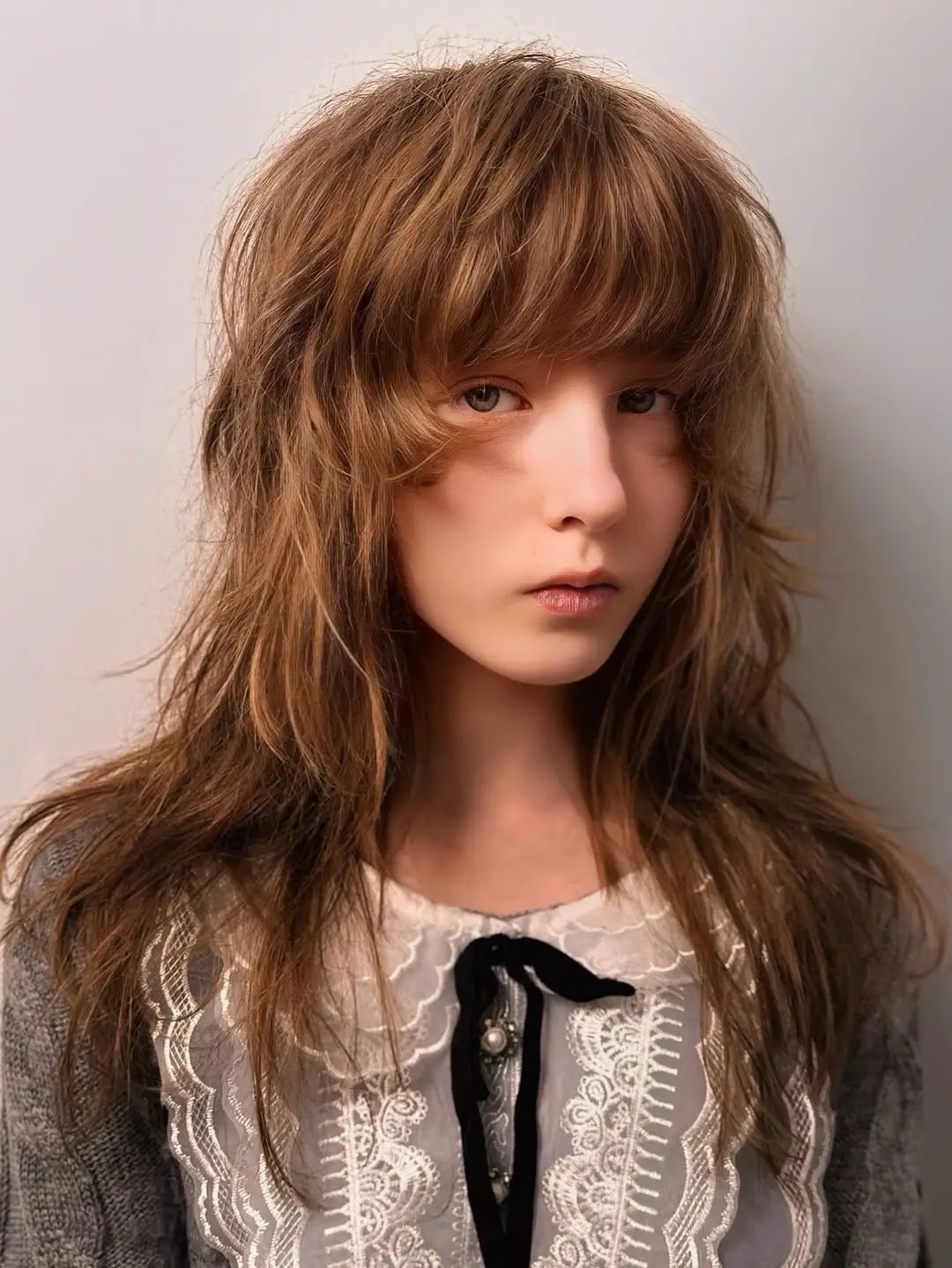 textured summer shag haircut 2026 Long Layered Shag With Full Soft Bangs