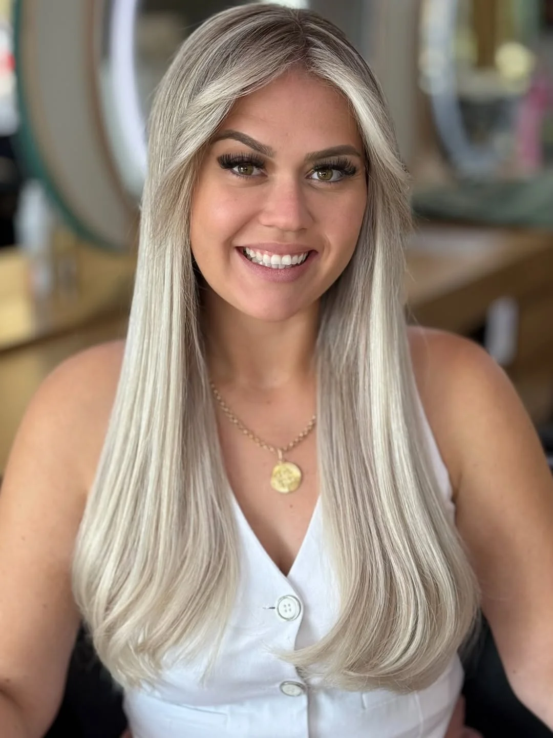 trendy summer hair color ideas 2026 Cool Pearl Blonde With Ultra Sleek Luxury Finish