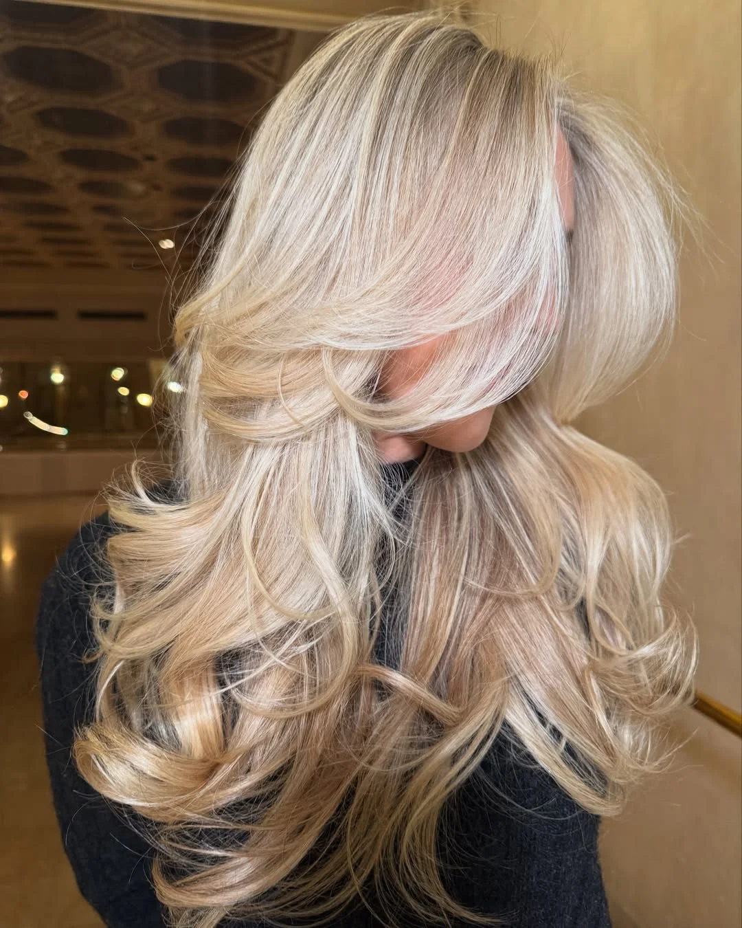 trendy summer hair color ideas 2026 Vanilla Butter Blonde With Dramatic Layered Bounce