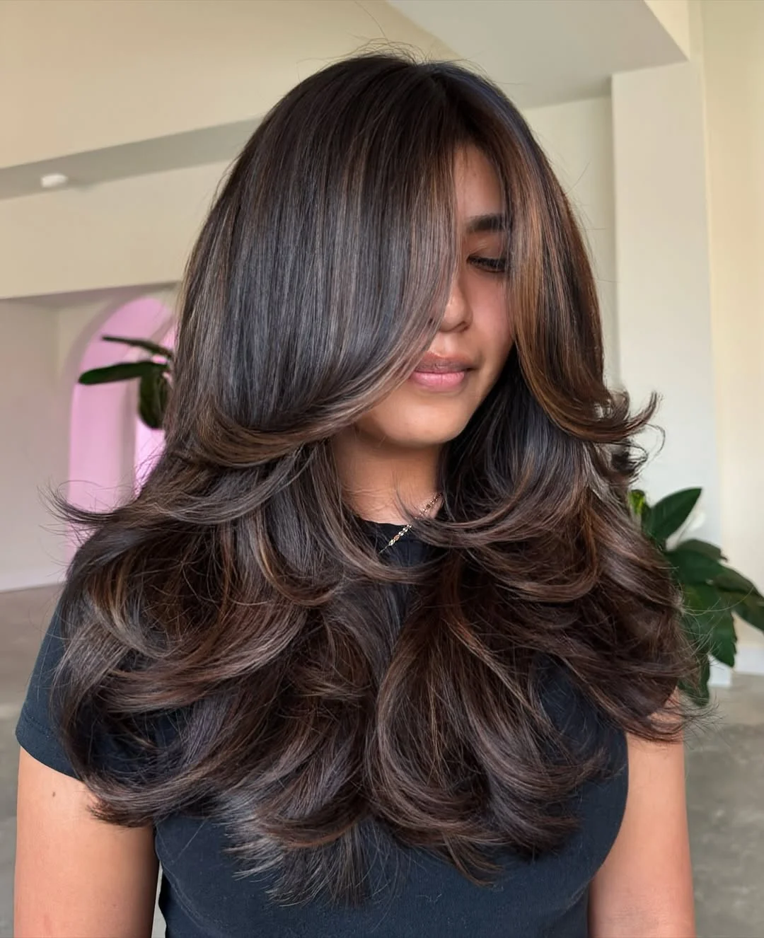 warm summer hair color ideas for brunettes 2026 Espresso Layers With Soft Cocoa Dimension