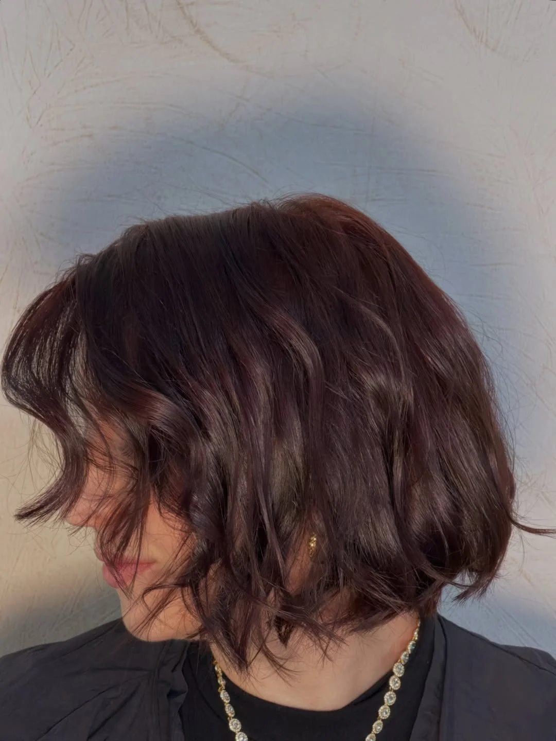 warm summer hair color ideas for brunettes 2026 Soft Chocolate Waves With Deep Cherry Undertones